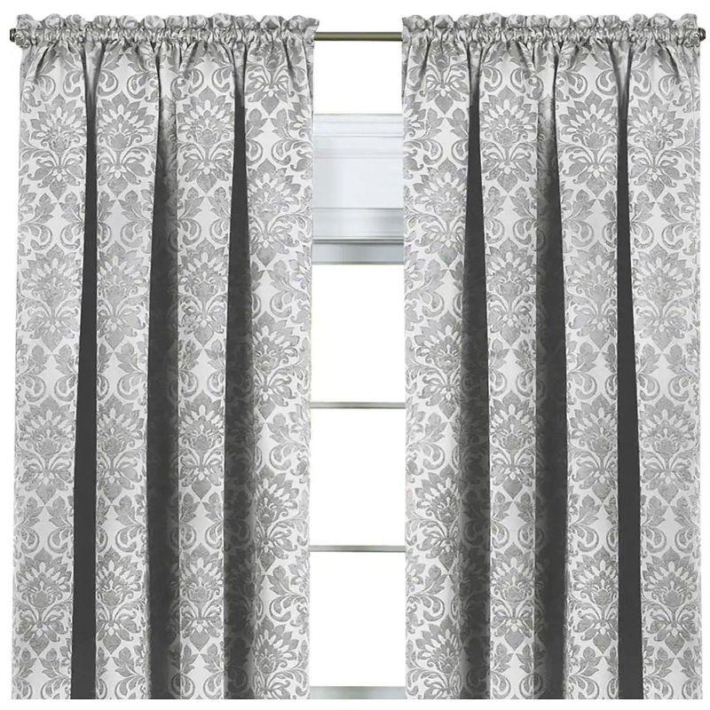 Kate Aurora Royal Living 2 Piece Rod Pocket Damask Design 95% Blackout Curtain Panels - 63 in. Long - Silver