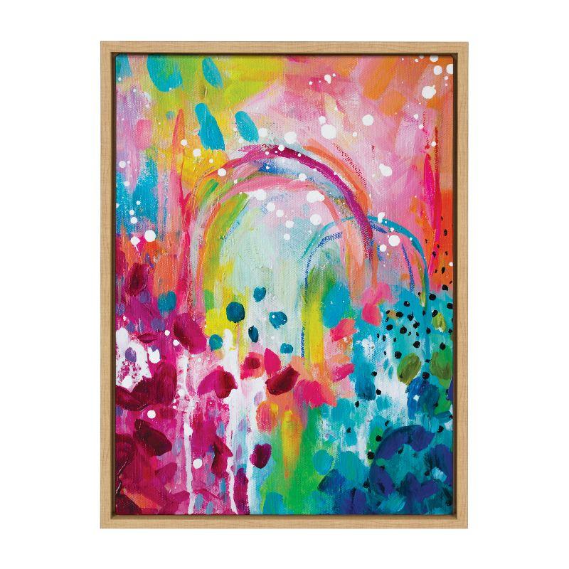 Chasing Rainbows Abstract Multicolor Canvas Print with Natural Frame