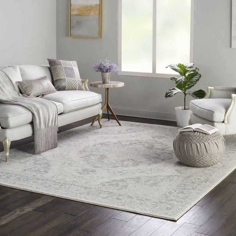 Ivory and Grey Synthetic Rectangular 6' x 9' Area Rug