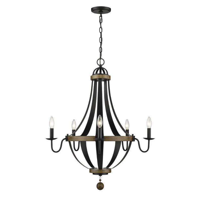 Ellijay Matte Black and Wood Tone 5-Light Taper Candle Chandelier