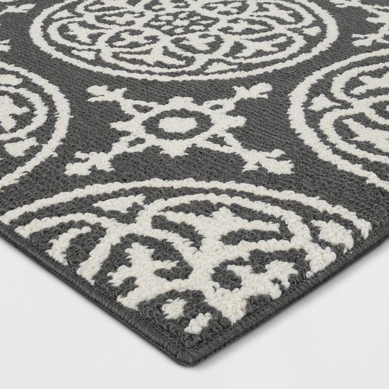 4'X5'6" Washable Medallion Tufted And Hooked Accent Rug Gray - Threshold™: Skid-Resistant, Low Pile, OEKO-TEX Certified