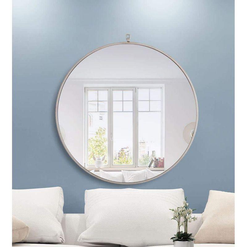 Elegant Lighting Metal frame Round Mirror with decorative hook 32 inch Silver finish