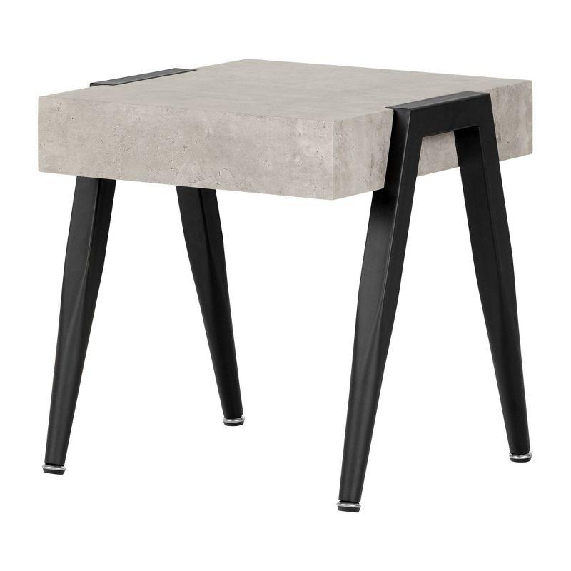 Concrete Gray and Black Square MDF End Table with Metal Legs