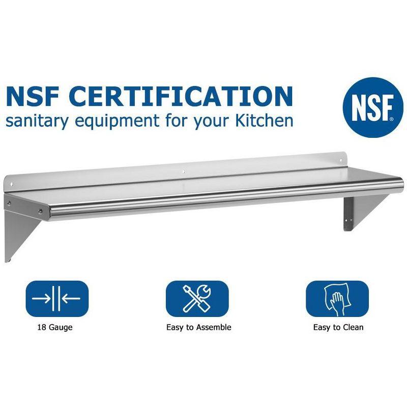 Whizmax Stainless Steel Shelf 12" x 72",260 lb [NSF Certified] Metal Wall Mount Shelf with Backplash for Restaurant, Laundry Room, Kitchen and Garage