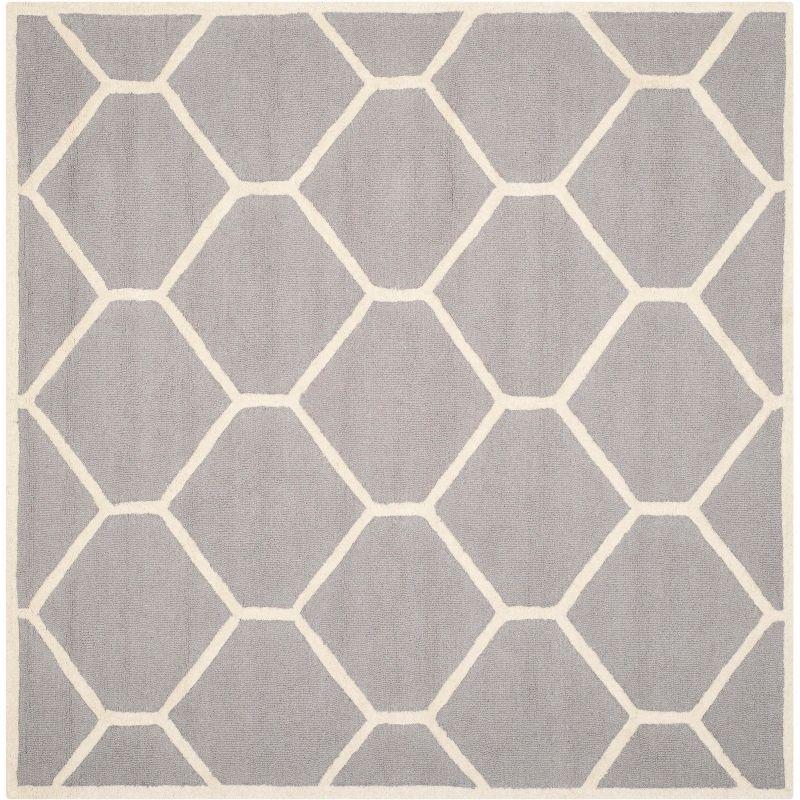 Hand-Tufted Silver/Ivory Wool Square Rug - 6'x6' Comfort Elegance