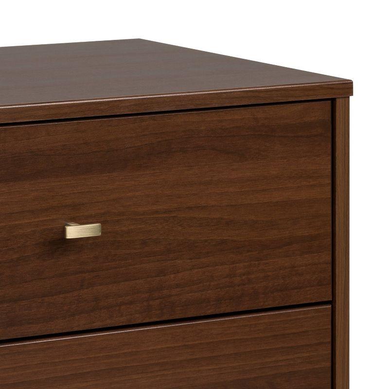 Milo Mid Century Modern 2 Drawer Nightstand Cherry - Prepac: Brushed Brass Knobs, Tapered Legs