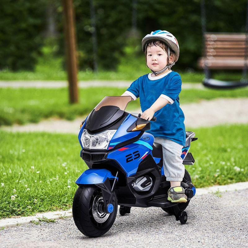 Blue 12V Kids Motorcycle with Training Wheels and Lights