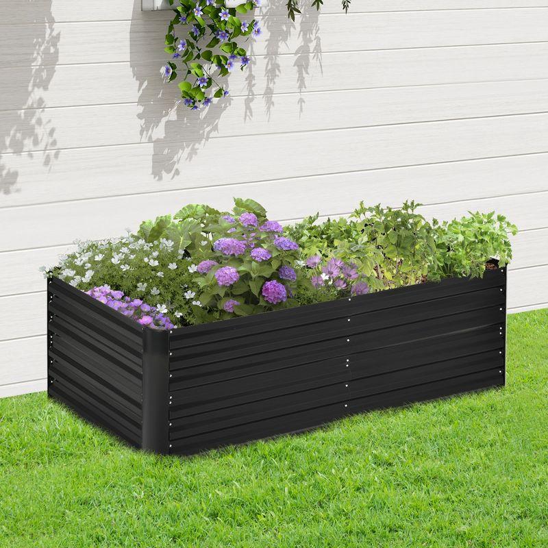 Outsunny Raised Garden Bed, Galvanized Steel Planters for Outdoor Plants with Multi-reinforced Rods, 71" x 36" x 23", Black