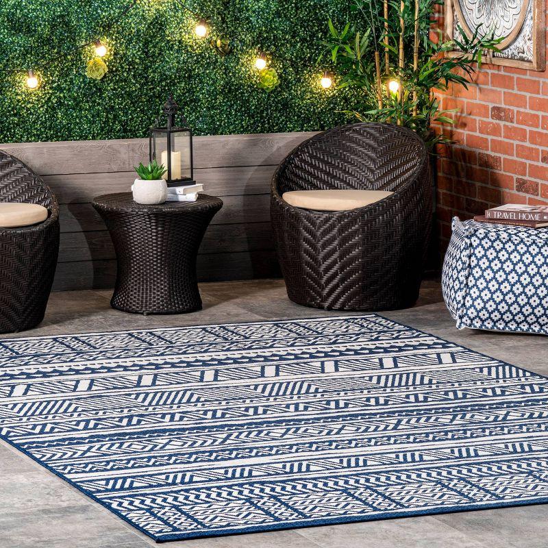 4'x6' Abbey Geometric Striped Indoor and Outdoor Area Rug Navy - nuLOOM: Low Pile, Rectangle, Polypropylene & Polyester