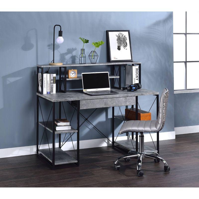 Amiel Studio Desk in Gray with Drawer and Filing Cabinet