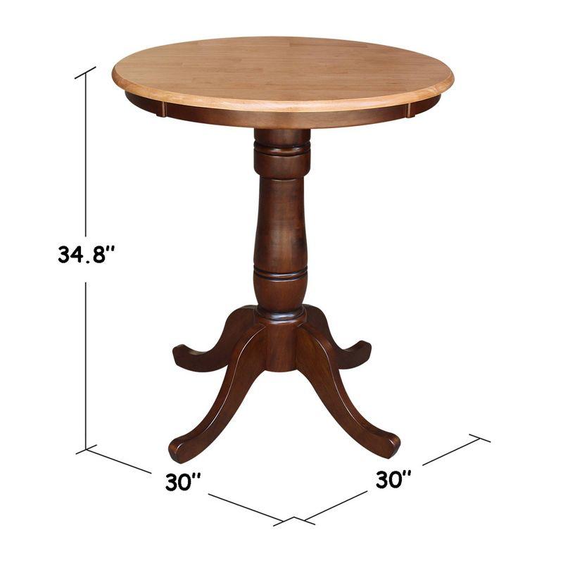 30" Round Top Pedestal Counter Height Table Cinnamon/Brown - International Concepts: Solid Wood, Seats 4