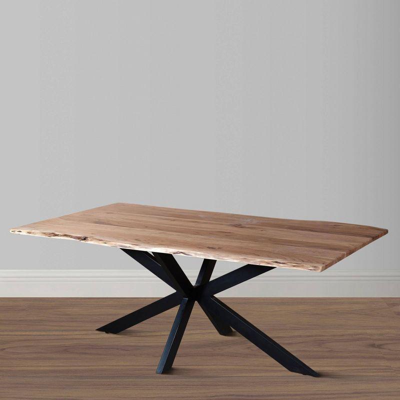 The Urban Port 79" Rectangular Live Edge Top Mango Wood Dining Table Crossed Legs Brown/Black