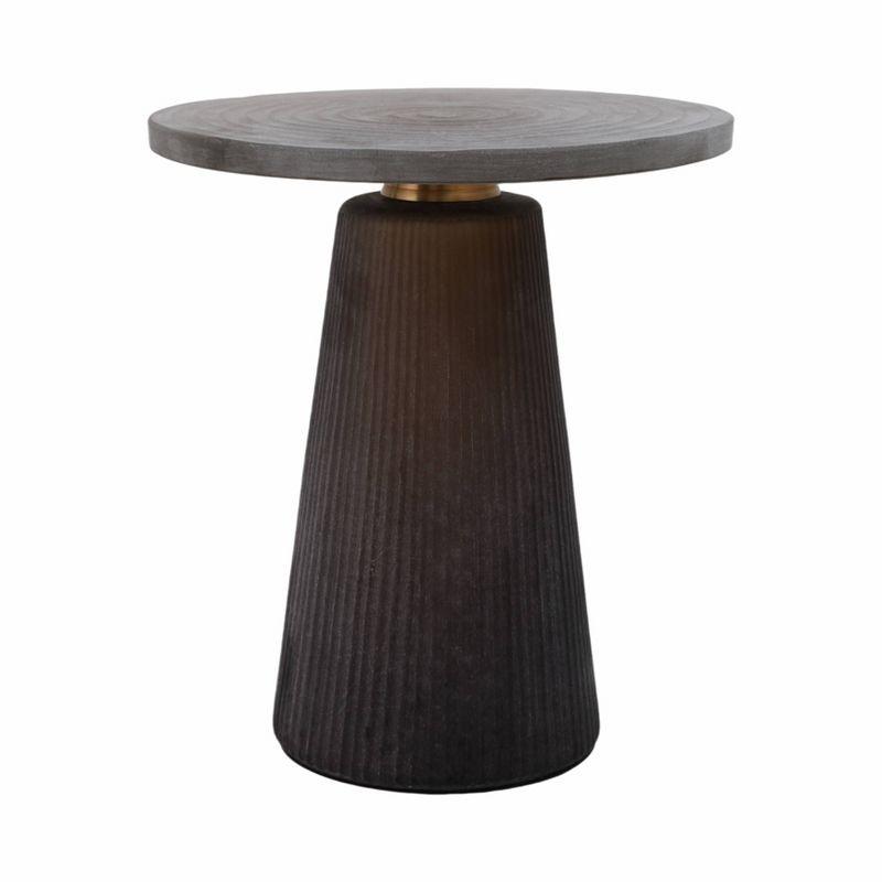 Smokey Brown Round Glass and Metal Accent Table, 18"