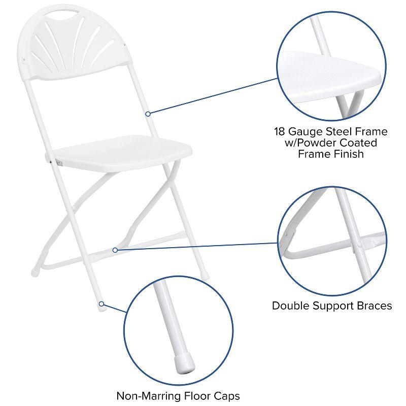 Emma and Oliver 2 Pack 650 lb. Capacity White Plastic Fan Back Folding Chair
