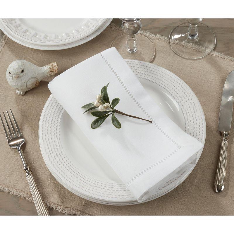 White Cotton Hemstitched Border Cocktail Napkins, Set of 12