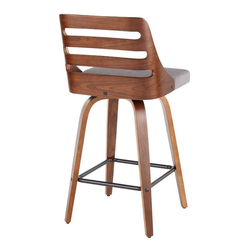 Modern Gray Upholstered Trevi Counter Stool with Walnut Swivel Base