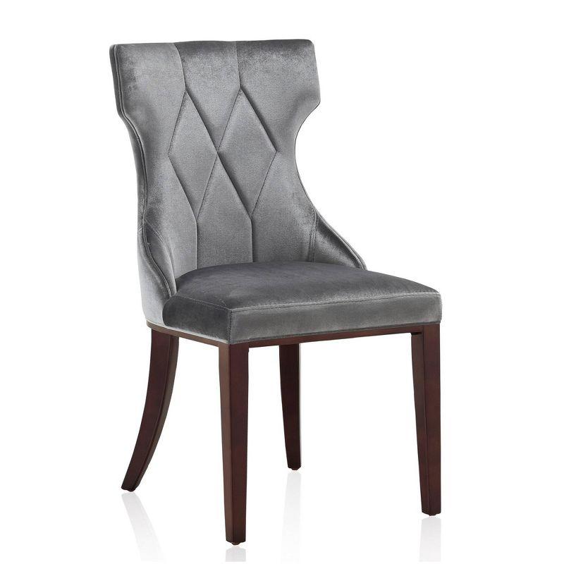 Luxurious Gray Velvet Wing-Back Side Chair with Walnut Wood Legs