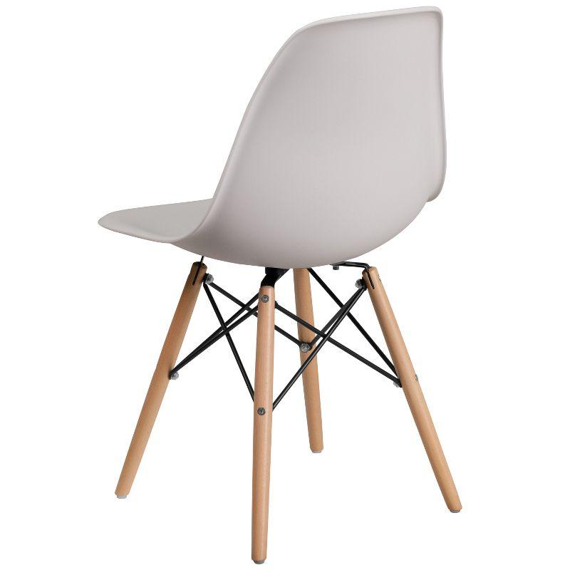 White Plastic Side Chair with Wooden Legs and Metal Bracing