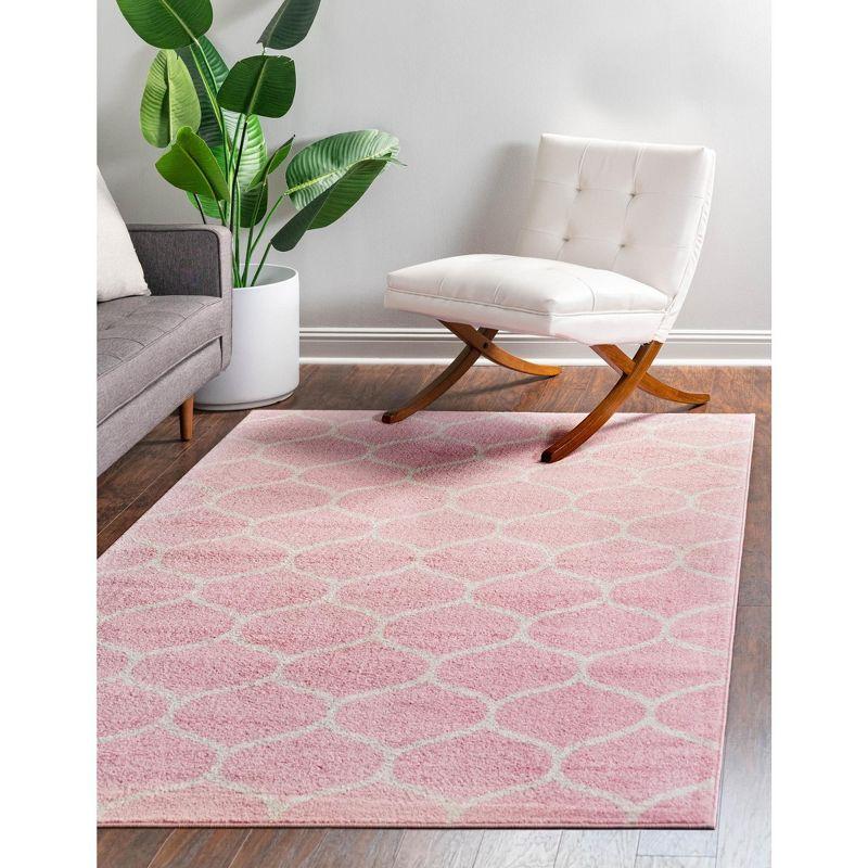 Pink and Ivory Trellis Synthetic Rectangular Area Rug