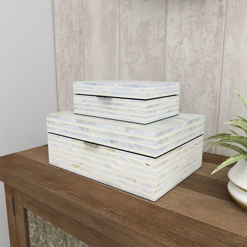 Set of 2 Shell Mosaic Patterned Wood Box White - Olivia & May