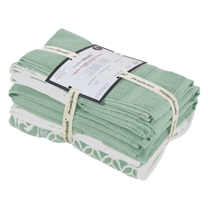 Modern Threads Trefoil Filigree 6-Piece Reversible Yarn Dyed Jacquard Towel Set - Bath Towels, Hand Towels, & Washcloths - Super Absorbent & Quick Dry