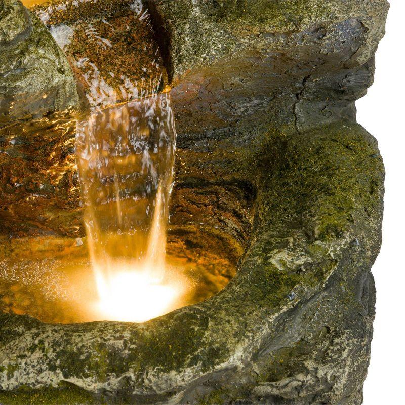 51" Resin Rock Cascading Fountain with LED Lights Gray - Alpine Corporation: Waterfall Feature, Birdbath