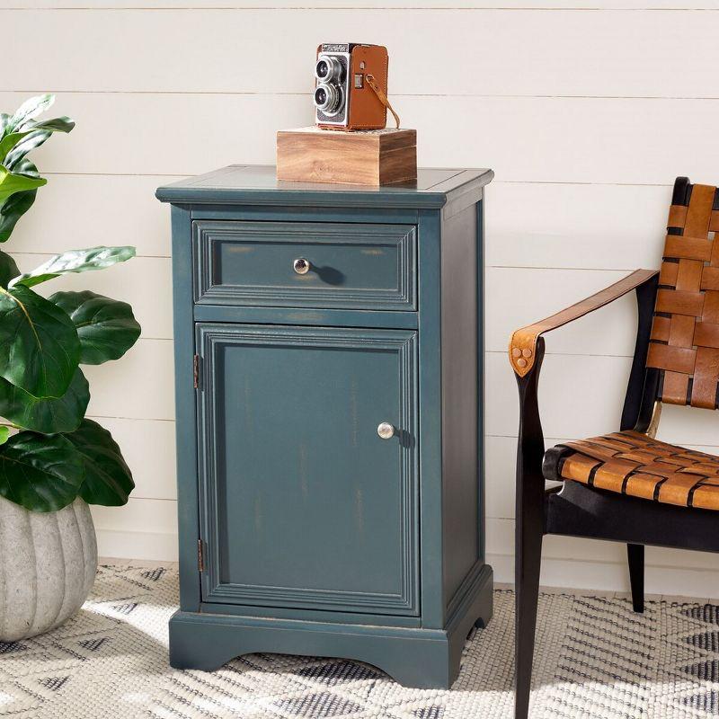 Transitional Blue-Gray Pine Wood Nightstand with Metal Accents and Storage