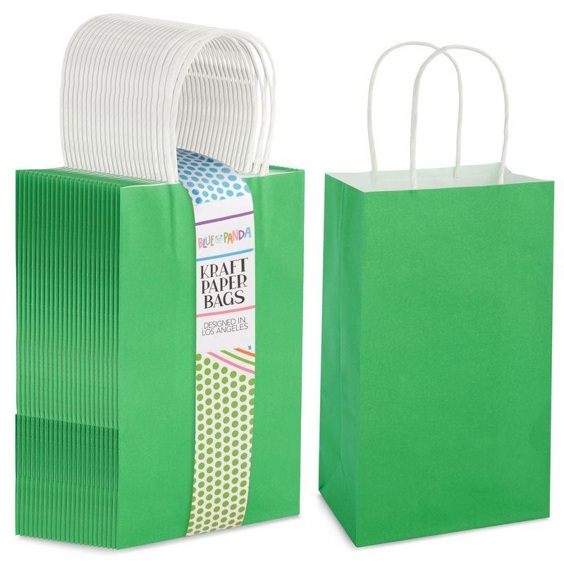 Green Small Paper Gift Bags with Handles, 25-Pack