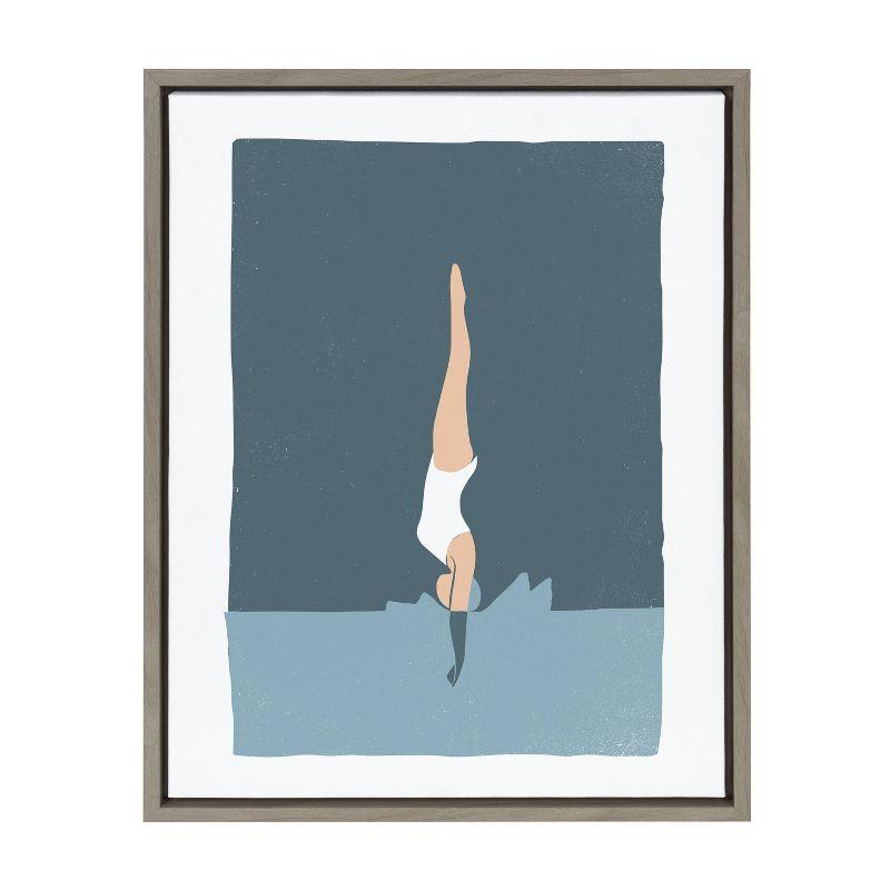 Sylvie Splash Diver Framed Canvas Wall Art, 18x24, Gray and White