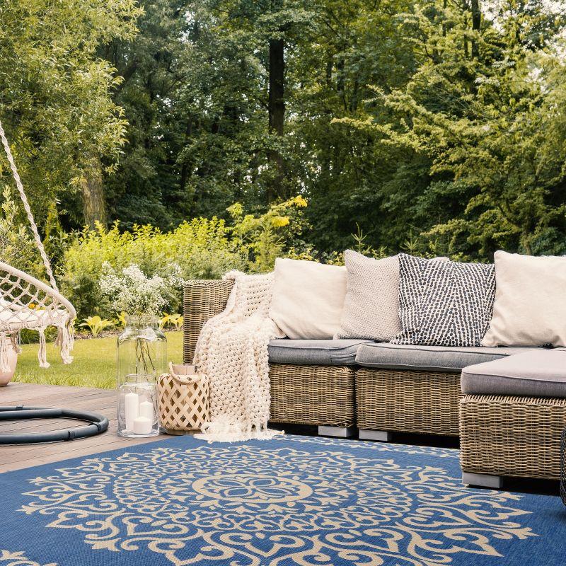 Beach House BHS183 Power Loomed Indoor/Outdoor Area Rug - Cream/Blue - 8'x10' - Safavieh
