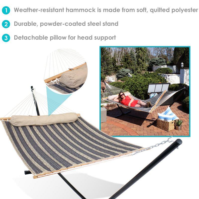 Sunnydaze  Heavy-Duty 2-Person Quilted Hammock with Steel Stand - 350 lb Weight Capacity/12' Stand - Mountainside