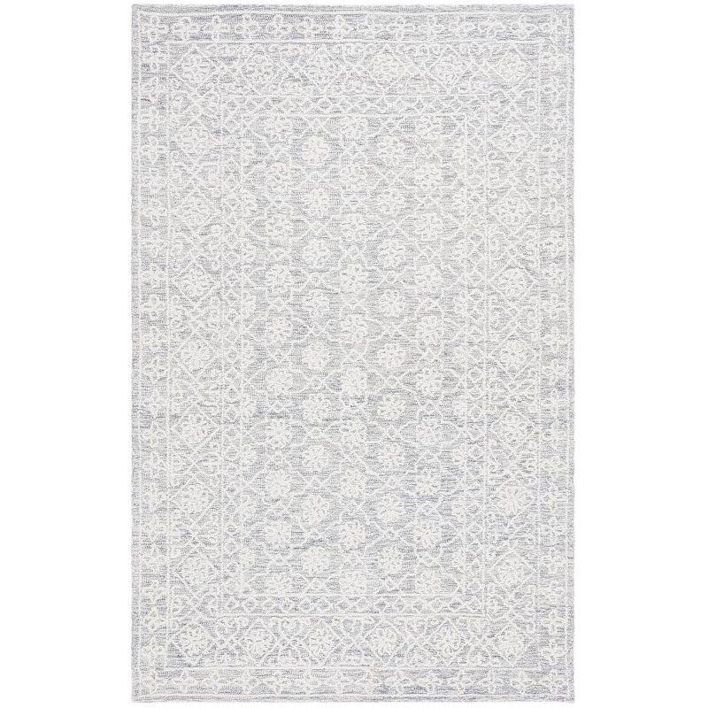 Gray and Ivory Hand Tufted Wool Area Rug 6' x 9'