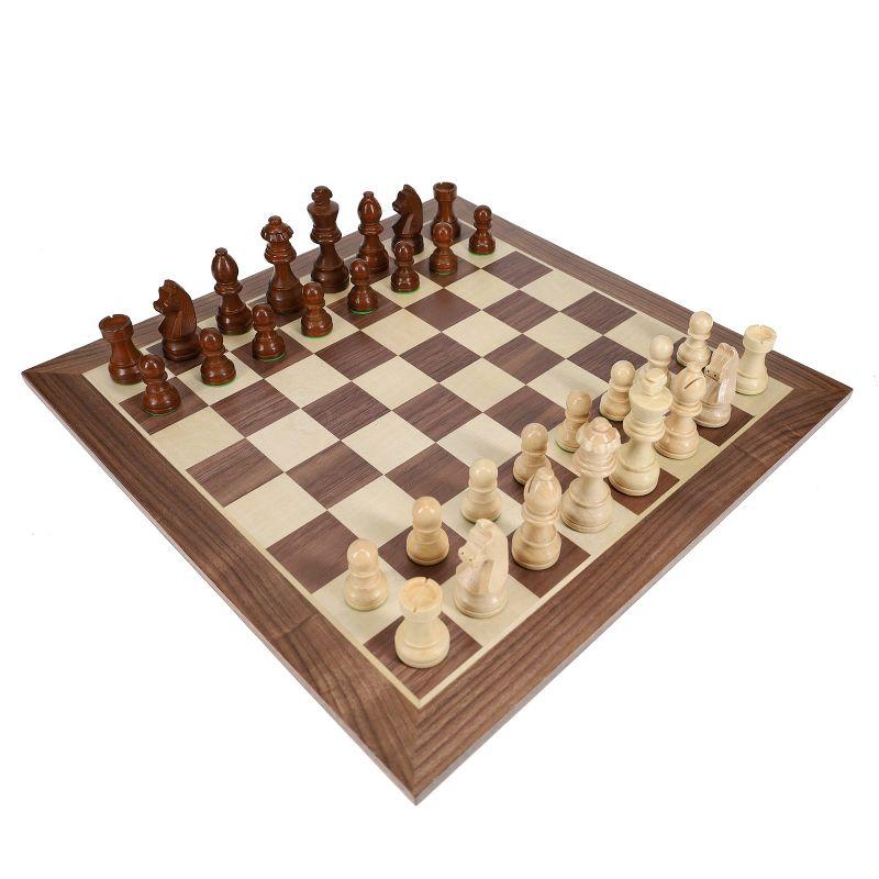 Elegant Walnut and Maple Staunton Chess Set with Hand-Carved Pieces