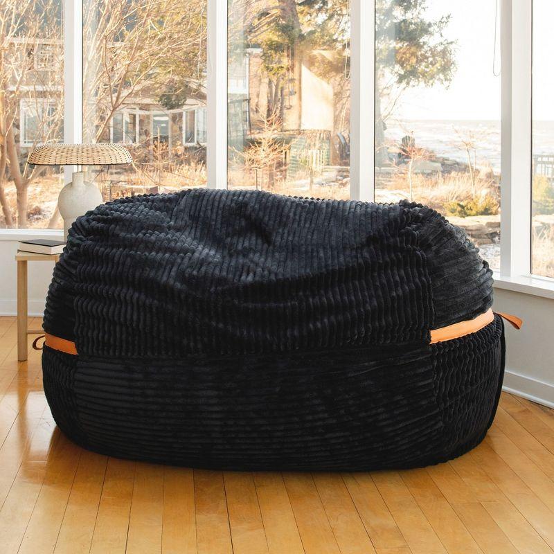 Big Joe Foam Filled Bean Bag Chair with Removable Cover, Corded Plush, Vegan Leather Accents, Medium to XXL Size