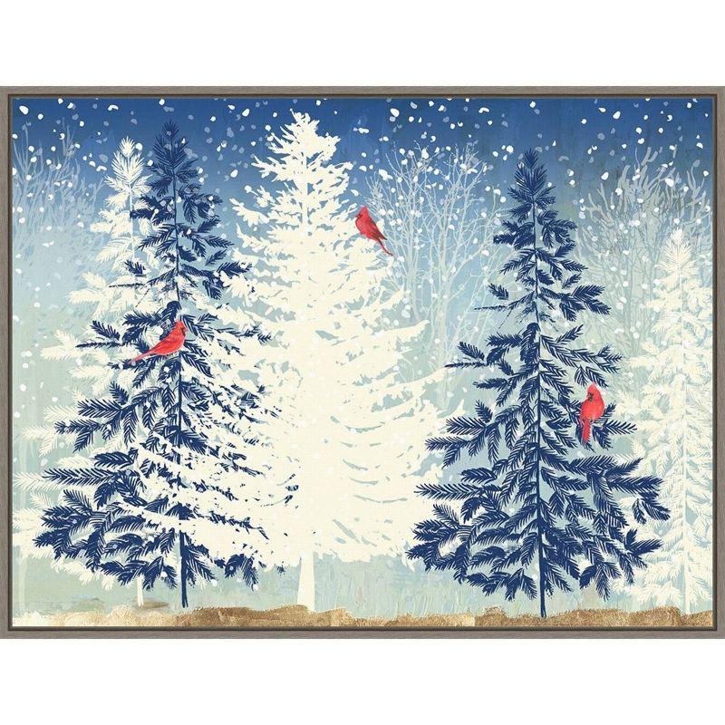 30" x 22" Snowy Christmas Trees Framed Wall Canvas - Amanti Art: PI Studio Holiday Decor