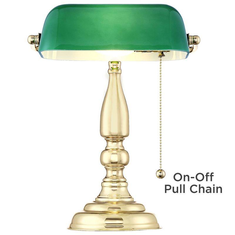 360 Lighting Hammond Traditional Piano Banker Desk Lamp 14" High Brass Plating Green Glass Shade for Bedroom Bedside Nightstand Office Kids House Home
