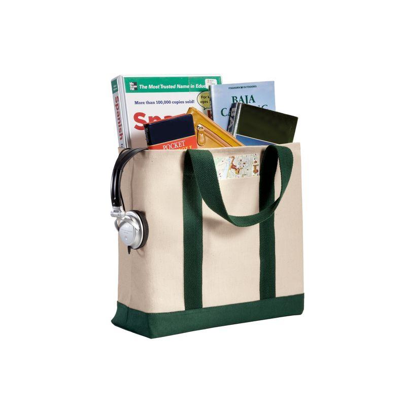 Chic and Practical Port Authority Ideal Twill Two-Tone Shopping Tote Bag - Durable twill Large capacity  Natural/Spruce