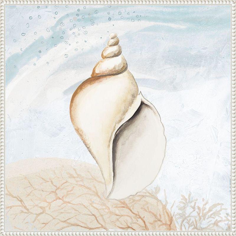 Beaded White Conch Shell Nautical Framed Canvas Art