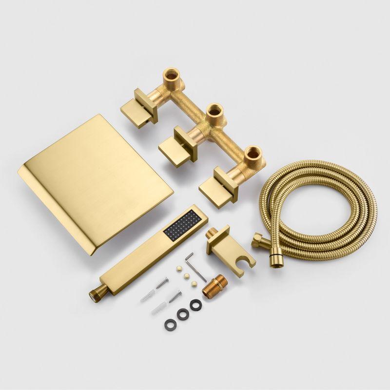 SUMERAIN Wall Mounted Bathtub Faucet with Handheld Shower, Waterfall Tub Faucet Filler, Brushed Gold