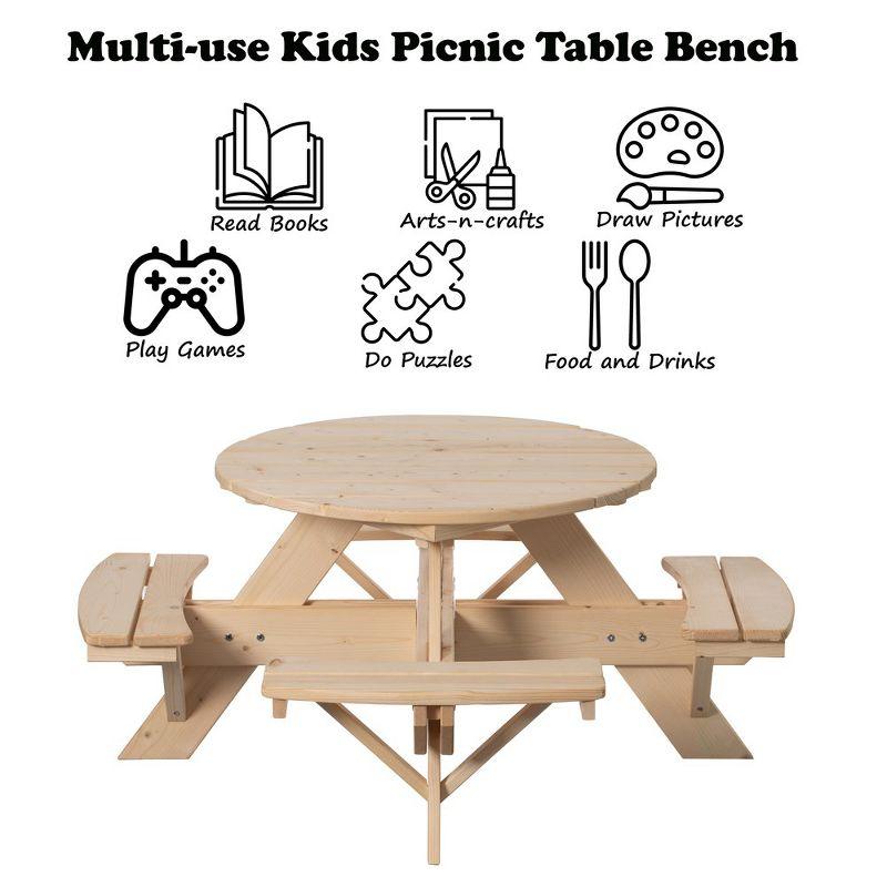 Admeto Wooden Kids Round Picnic Table Bench, Outdoor Children's Backyard Table, Crafting, Dining, and Playtime Patio Table