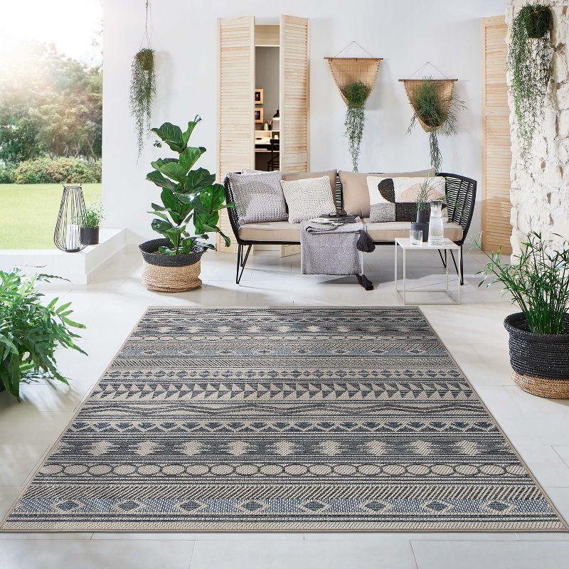 Blue Geometric 5' x 7' Synthetic Reversible Area Rug