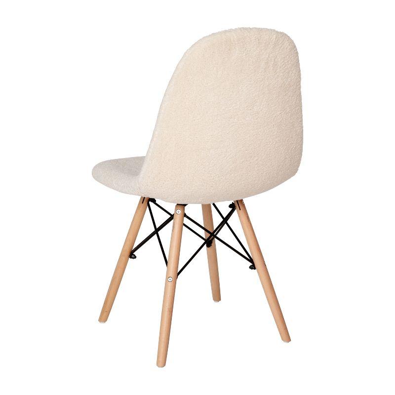 Off-White Faux Shearling Armless Accent Chair with Modern Wood Legs