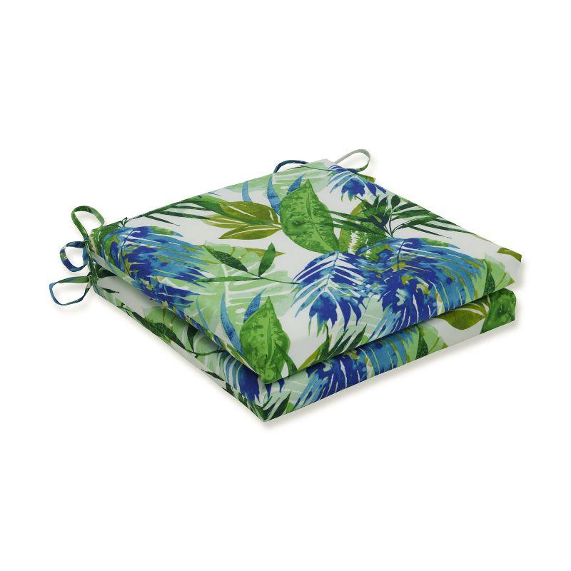 20"x20"x3" Soleil 2pc Indoor/Outdoor Squared Corners Seat Cushion Blue/Green - Pillow Perfect: Weather-Resistant, Fade-Resistant