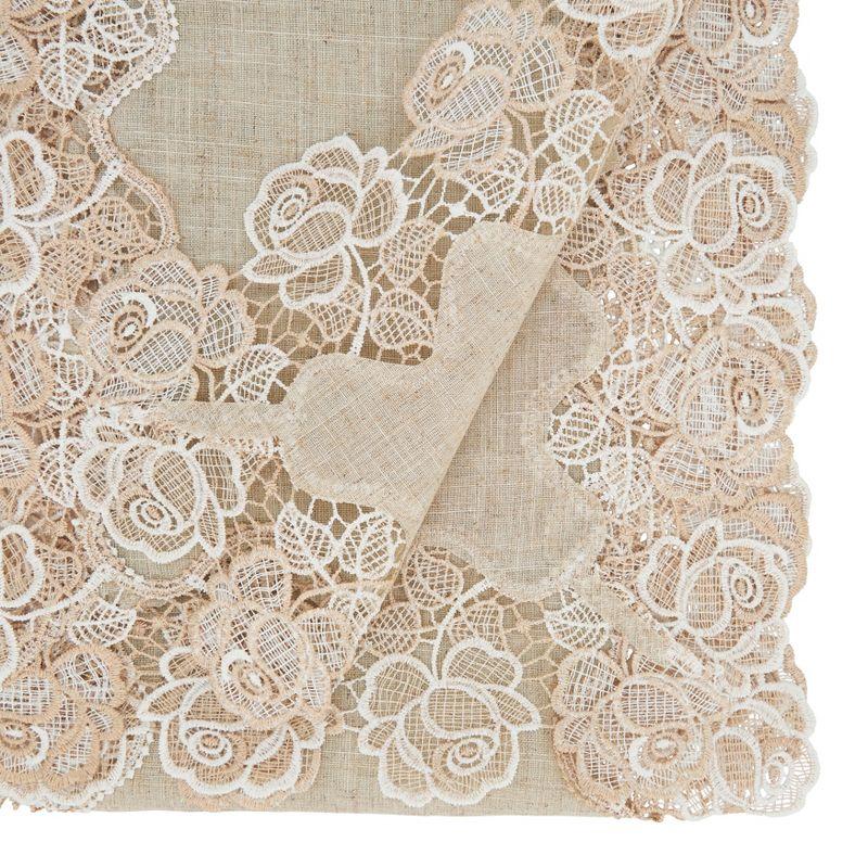 Beige Floral Lace Rose Border Table Runner