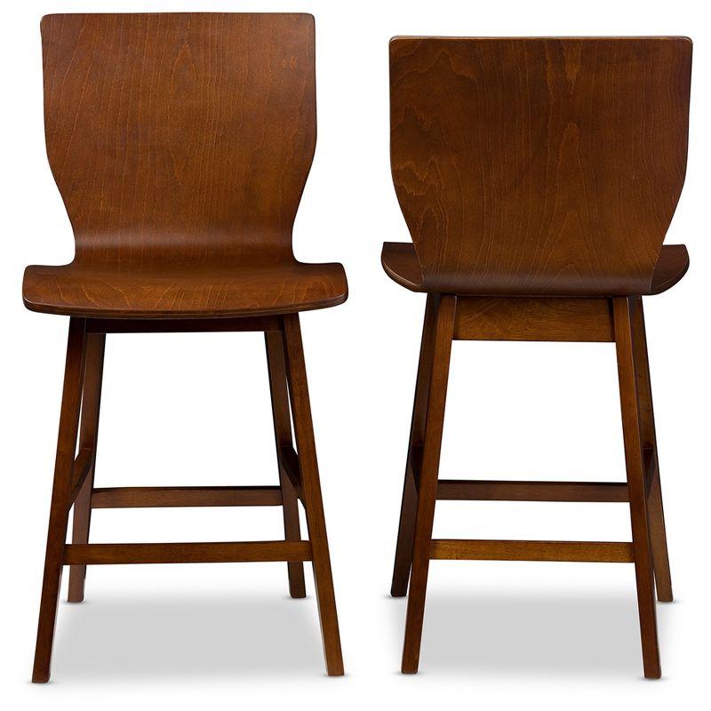 Elsa Dark Walnut Mid-Century Modern Counter Stools, Set of 2