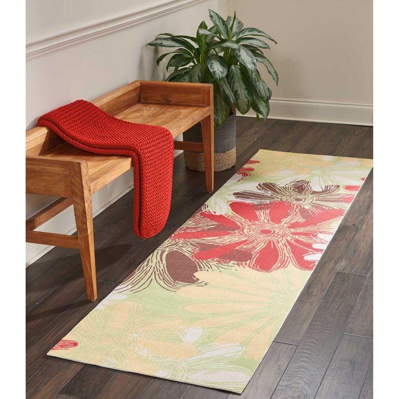 Nourison Home & Garden Flower Indoor Outdoor Runner Rug Green 2'3" x 8'