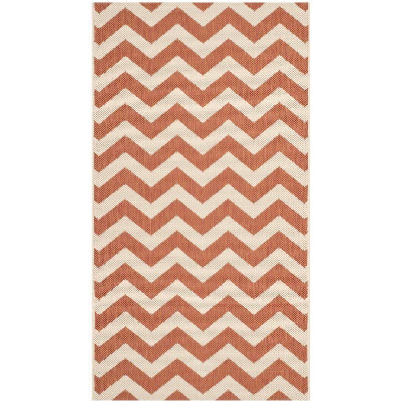 Terracotta and Beige Chevron Indoor/Outdoor Rug