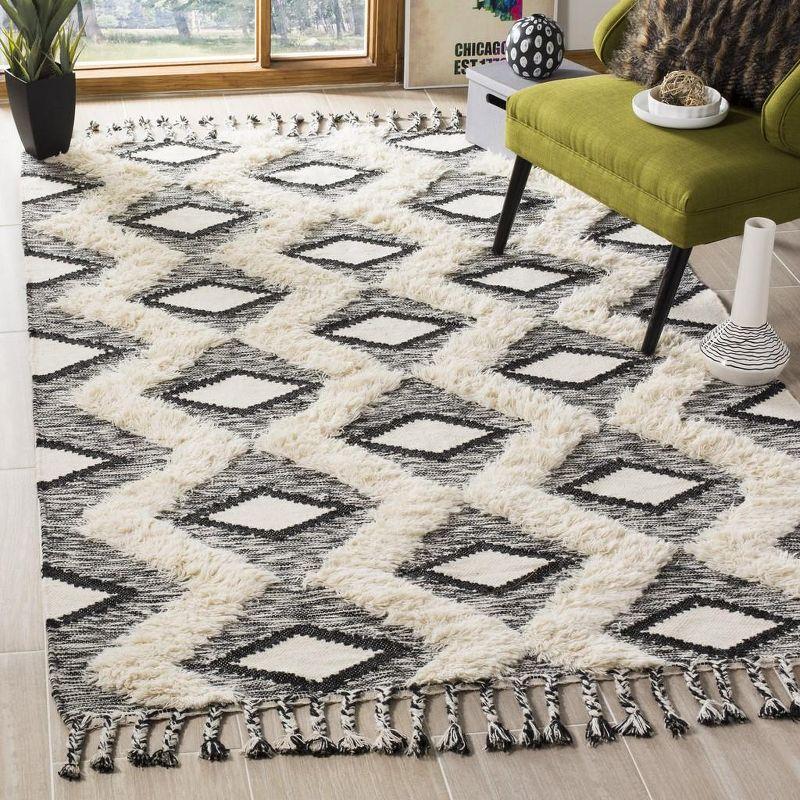 Kenya KNY908 Hand Knotted Area Rug - Black/Ivory - 5'x8' - Safavieh