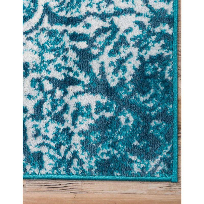 Reversible Easy-Care Turquoise Synthetic 6' x 9' Rectangular Rug