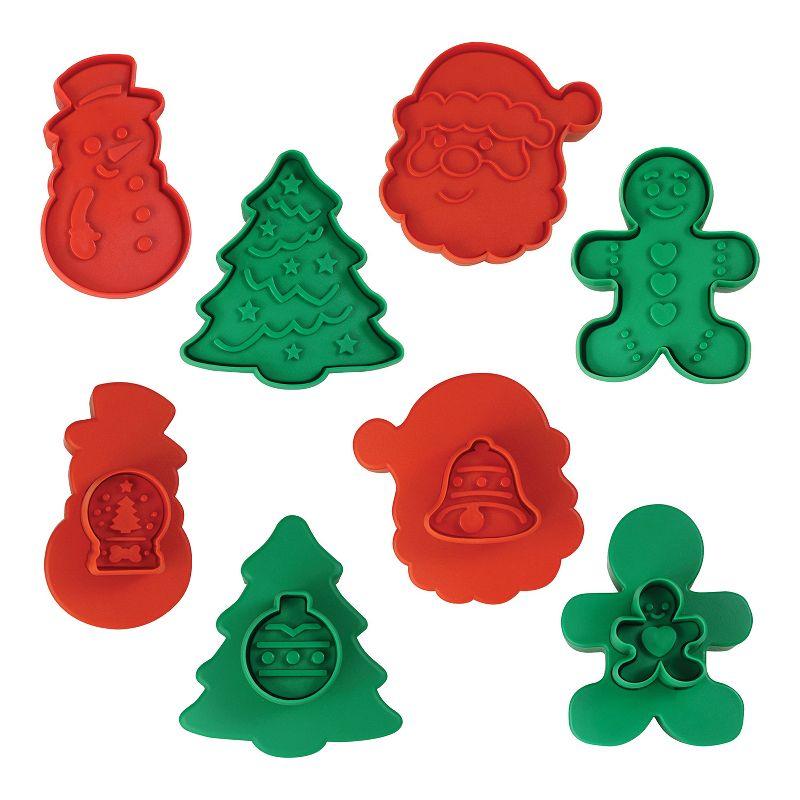 Double-Sided Christmas Cookie Stamp and Cutter Set, Red and Green Plastic